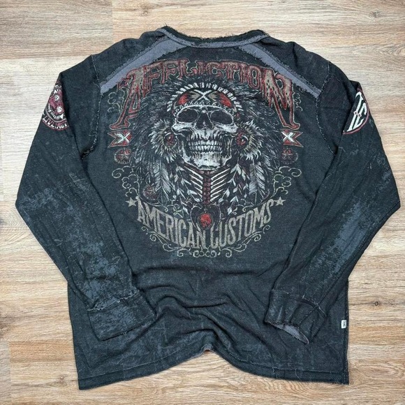 Vintage Black Reversible‎ Affluction AOP faded distressed knit - Picture 2 of 7